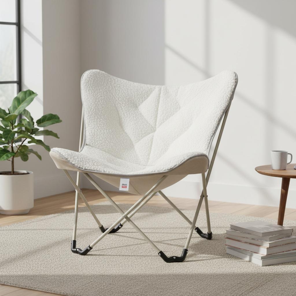 The butterfly chair placed in a sunlit living room